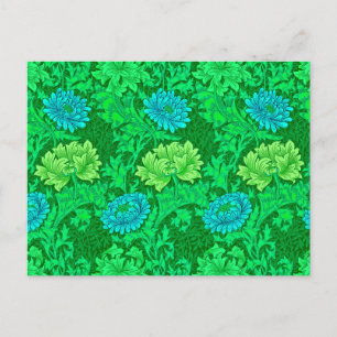 William Morris Chrysanthemums, Lime Green en Aqua Briefkaart