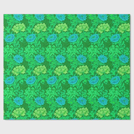 William Morris Chrysanthemums, Lime Green en Aqua Cadeaupapier (Vlak)