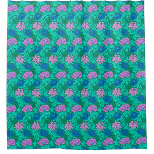 William Morris Chrysanthemums, Lime Green en Aqua Douchegordijn