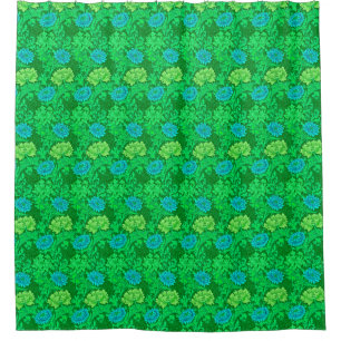 William Morris Chrysanthemums, Lime Green en Aqua Douchegordijn