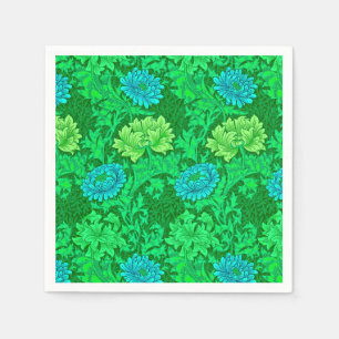 William Morris Chrysanthemums, Lime Green en Aqua Servet