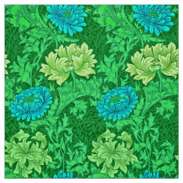 William Morris Chrysanthemums, Lime Green en Aqua Stof