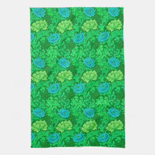 William Morris Chrysanthemums, Lime Green en Aqua Theedoek