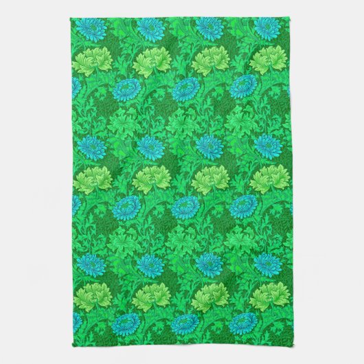 William Morris Chrysanthemums, Lime Green en Aqua Theedoek (Verticaal)