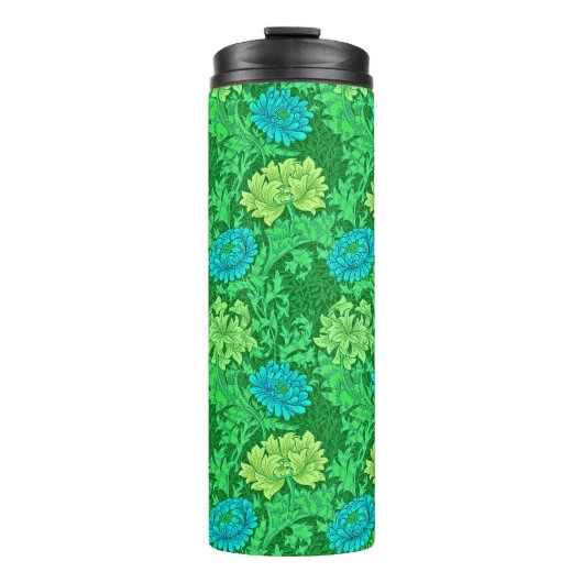 William Morris Chrysanthemums, Lime Green en Aqua Thermosbeker (Voorkant)