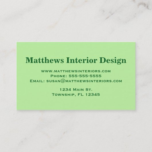 William Morris Chrysanthemums, Lime Green en Aqua Visitekaartje (Achterkant)