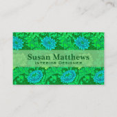 William Morris Chrysanthemums, Lime Green en Aqua Visitekaartje (Voorkant)