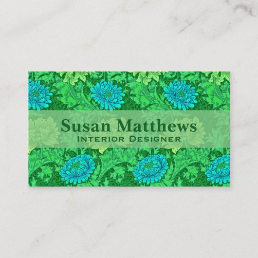 William Morris Chrysanthemums, Lime Green en Aqua Visitekaartje (Voorkant)