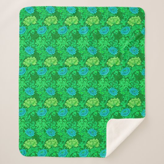 William Morris Chrysanthemums, limoengroen en aqua Sherpa Deken (Voorkant)