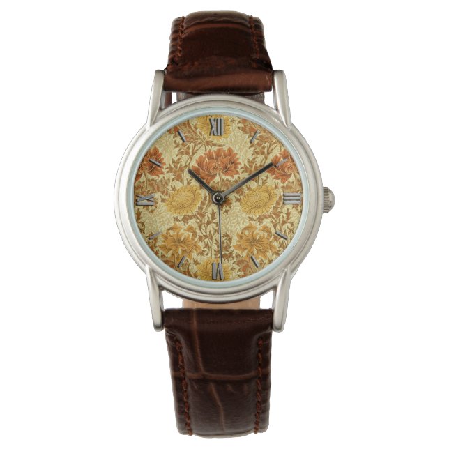 William Morris Chrysanthemums, Mustard Gold Horloge (Voorkant)