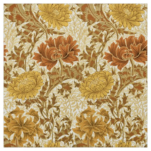 William Morris Chrysanthemums, Mustard Gold Stof (Swatch)