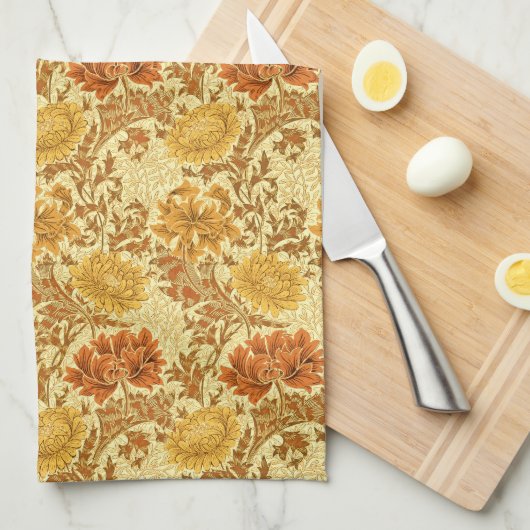 William Morris Chrysanthemums, Mustard Gold Theedoek (Quarter Fold)