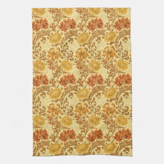 William Morris Chrysanthemums, Mustard Gold Theedoek (Verticaal)