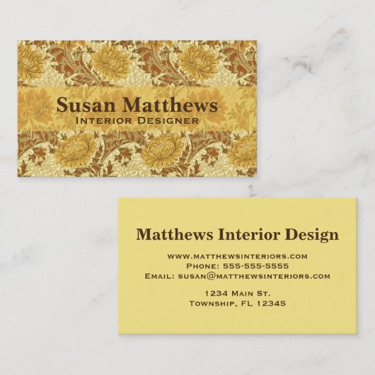 William Morris Chrysanthemums, Mustard Gold Visitekaartje (Voorkant / Achterkant)