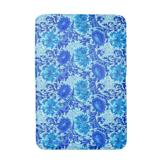 William Morris Chrysanthemums Shades of Denim Blue Badmat (Voorkant Verticaal)