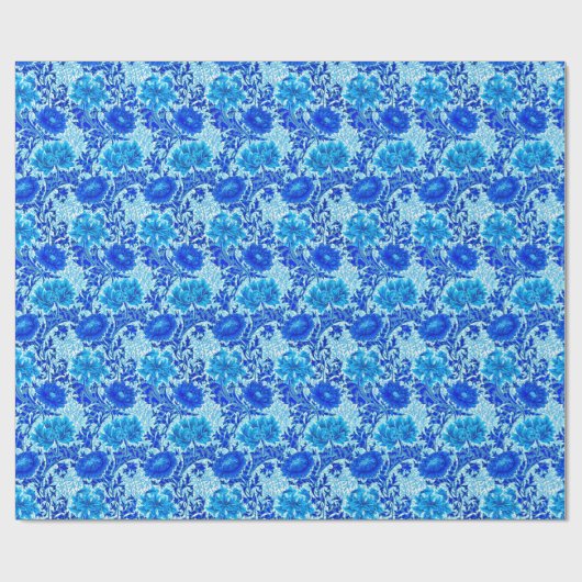 William Morris Chrysanthemums Shades of Denim Blue Cadeaupapier (Vlak)