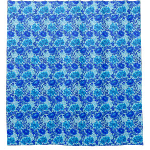 William Morris Chrysanthemums Shades of Denim Blue Douchegordijn