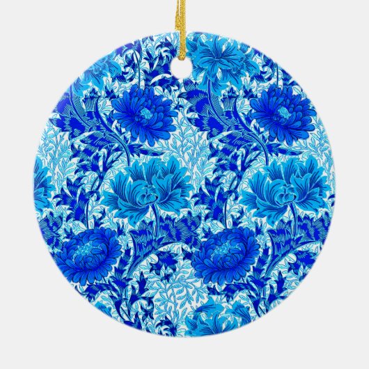 William Morris Chrysanthemums Shades of Denim Blue Keramisch Ornament (Achterkant)