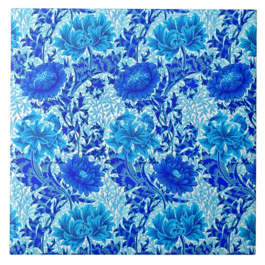 William Morris Chrysanthemums Shades of Denim Blue Tegeltje (Voorkant)