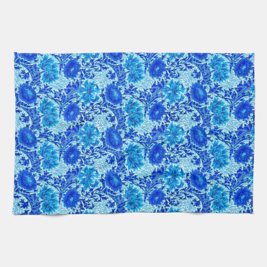 William Morris Chrysanthemums Shades of Denim Blue Theedoek (Horizontaal)