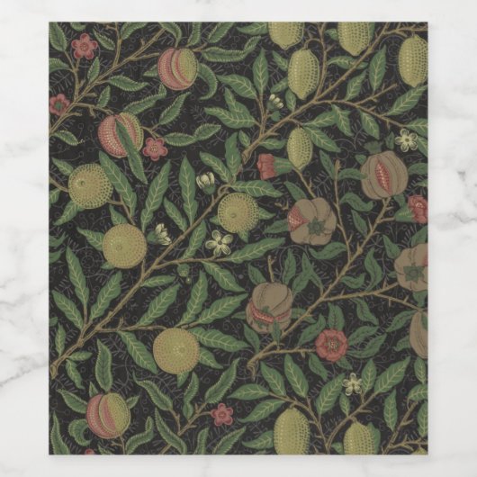 William Morris Citrus en Pomegranate Print Label Wijn Etiket (Enkel label)