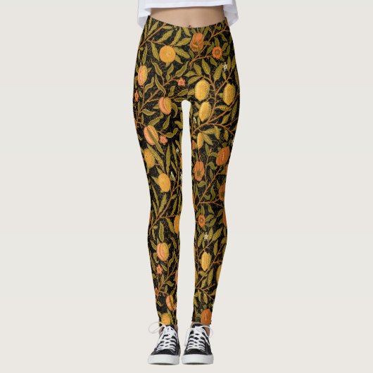 William Morris ~ Citrus over zwarte Leggings (Voorkant)