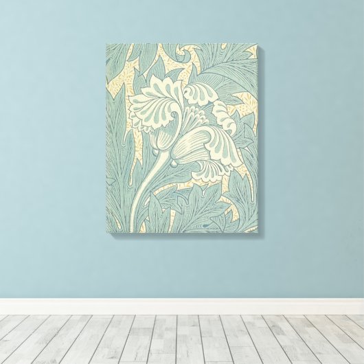 William Morris Classic Tulip Blue Floral Canvas Afdruk (Insitu (Houten vloer))