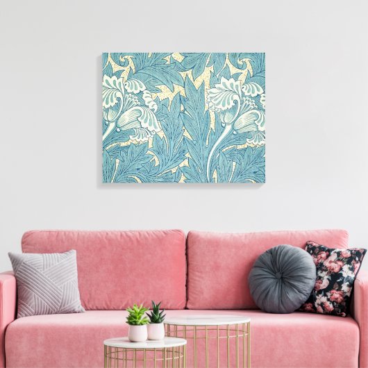 William Morris Classic Tulip Blue Floral Canvas Afdruk (Insitu (Woonkamer))