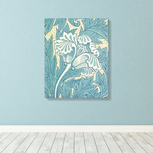 William Morris Classic Tulip Blue Floral Canvas Afdruk (Insitu (Houten vloer))