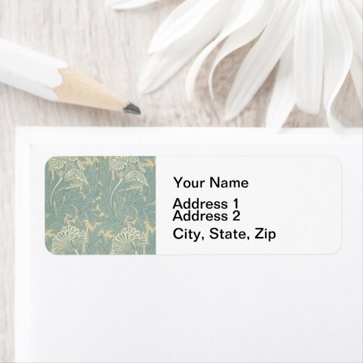 William Morris Classic Tulip Blue Floral Etiket (Insitu)