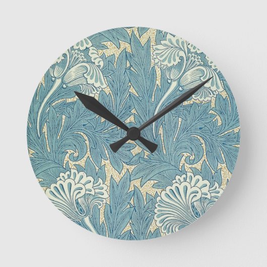 William Morris Classic Tulip Blue Floral Ronde Klok (Voorkant)