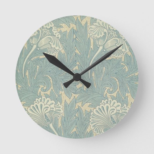 William Morris Classic Tulip Blue Floral Ronde Klok (Voorkant)