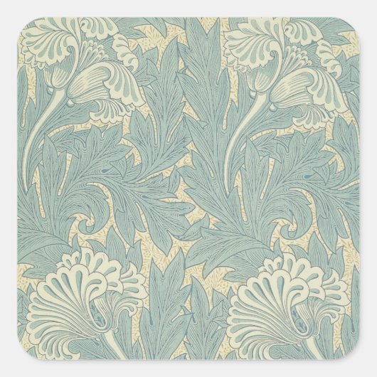 William Morris Classic Tulip Blue Floral Vierkante Sticker (Voorkant)