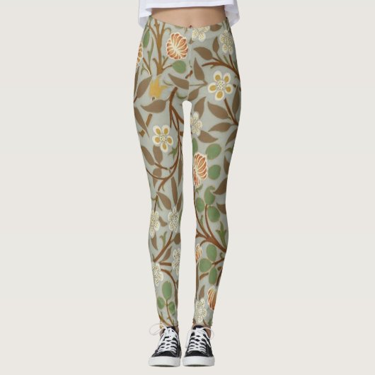 William Morris Clover Botanische Bloem Leggings (Voorkant)