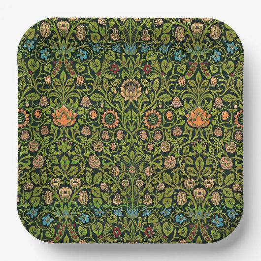 William Morris - Columbine, dark green, Papieren Bordje (Voorkant)