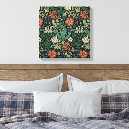 William Morris Compton Floral Art Nouveau Pattern Canvas Afdruk (Insitu (Slaapkamer))