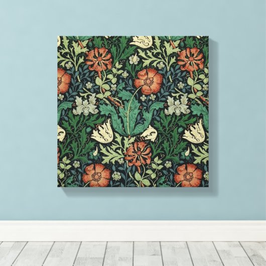 William Morris Compton Floral Art Nouveau Pattern Canvas Afdruk (Insitu (Houten vloer))