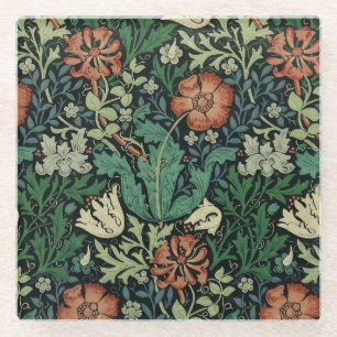 William Morris Compton Floral Art Nouveau Pattern Glazen Onderzetter