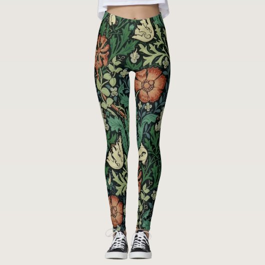 William Morris Compton Floral Art Nouveau Pattern Leggings (Voorkant)
