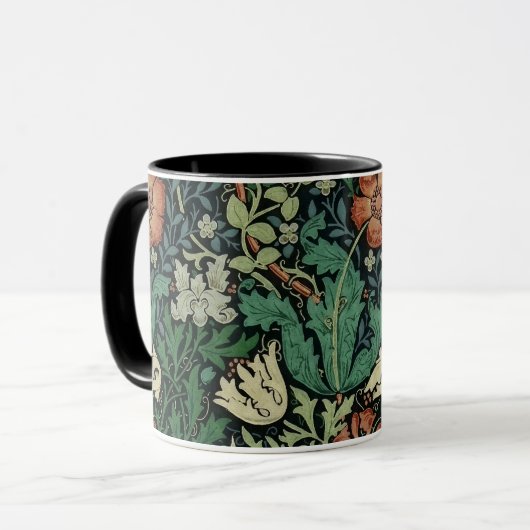 William Morris Compton Floral Art Nouveau Pattern Mok (Voorkant links)