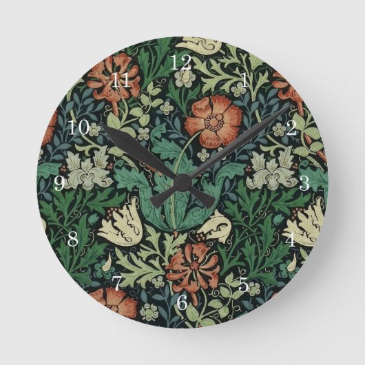 William Morris Compton Floral Art Nouveau Pattern Ronde Klok (Voorkant)