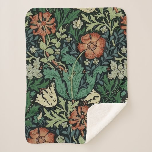 William Morris Compton Floral Art Nouveau Pattern Sherpa Deken (Voorkant)