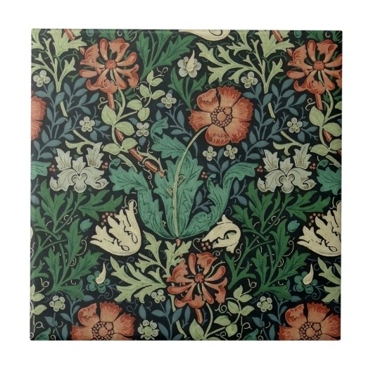 William Morris Compton Floral Art Nouveau Pattern Tegeltje (Voorkant)