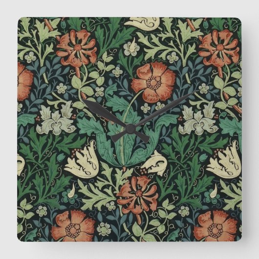 William Morris Compton Floral Art Nouveau Pattern Vierkante Klok (Voorkant)