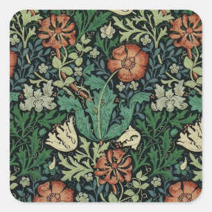 William Morris Compton Floral Art Nouveau Pattern Vierkante Sticker