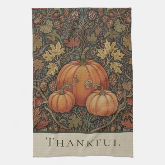 William Morris Cottage Dankbare Pompoen Herfst Theedoek (Verticaal)