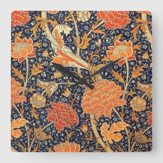 William Morris Cray Floral Art Nouveau Pattern Vierkante Klok (Voorkant)