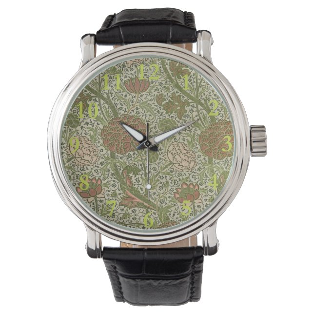William Morris Cray Sage Bloem Bloemstuk Botanisch Horloge (Voorkant)