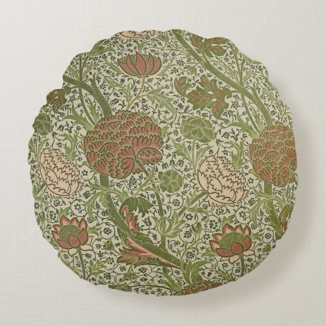 William Morris Cray Sage Bloem Bloemstuk Botanisch Rond Kussen (Voorkant)
