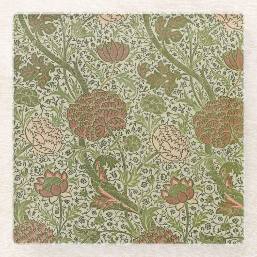William Morris Cray Sage Bloemen Plantaardige Glazen Onderzetter (Voorkant)